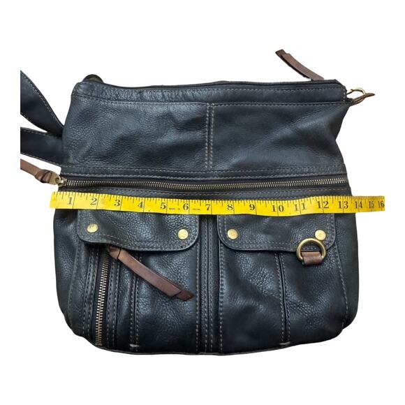 Fossil Black Leather Crossbody Bag –Multi Pocket Messenger Purse, Brass Hardware - Picture 4 of 8